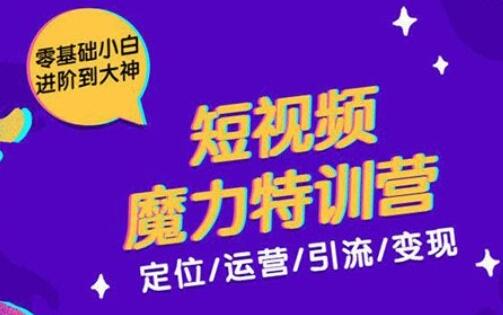 零基础小白进阶到大神《短视频魔力特训营》定位/运营/引流/变现